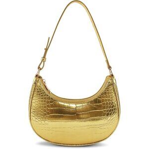 Women Gold Retro Classic Clutch Shoulder Tote Hand Bag With Zipper Closure